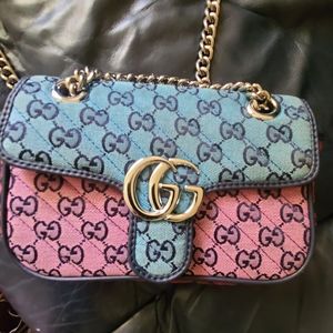 Gucci GG Marmont Flap Bag Diagonal Quilted GG Canvas Small
